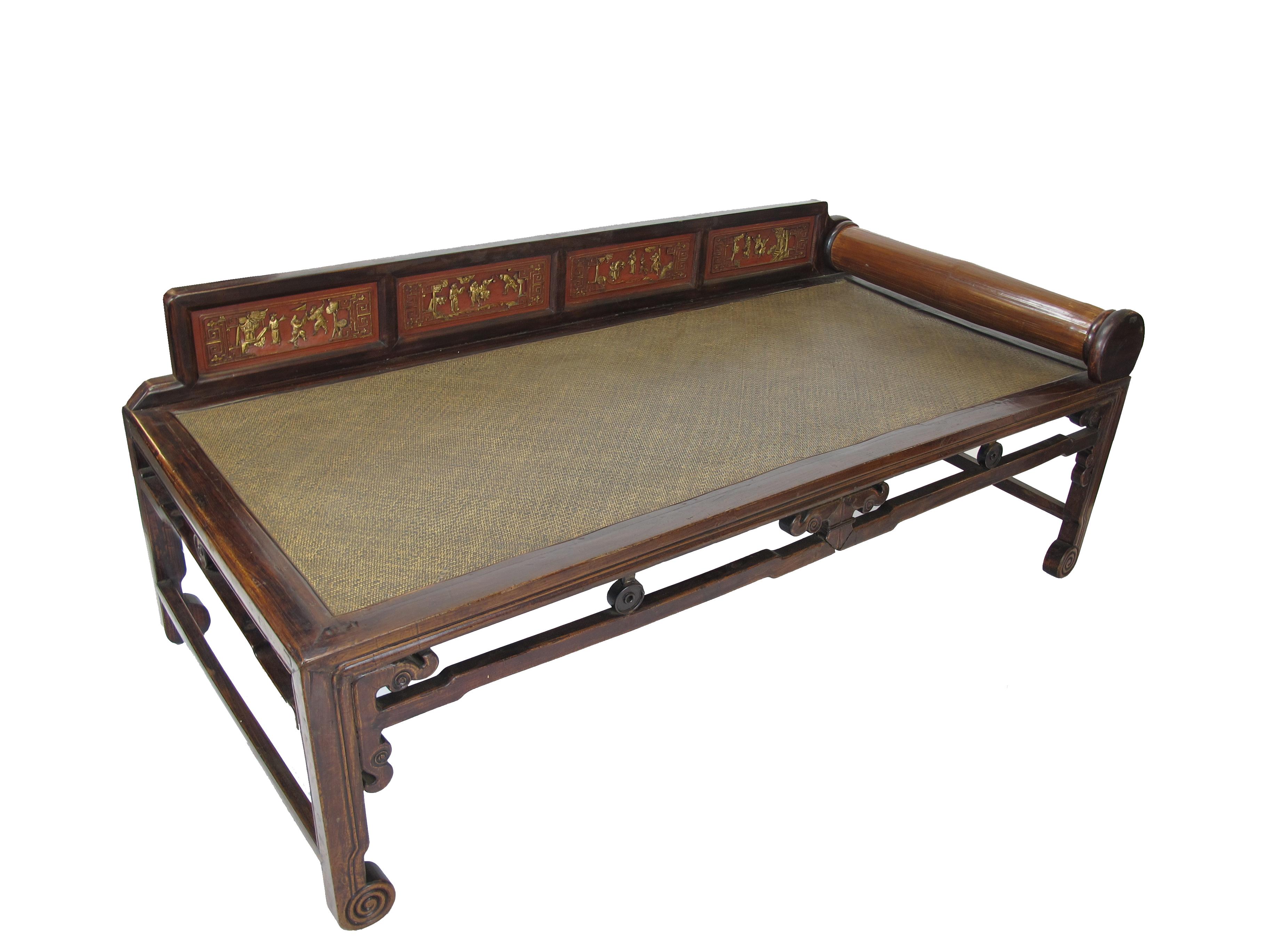 Chinese Hand Painted Rattan Daybed For Sale