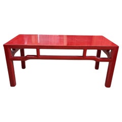 Hand-Painted Red Elm Wood Coffee Table with Chinese Open Framework