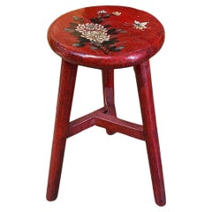 Sgabello in legno di olmo rosso dipinto a mano con design floreale cinese