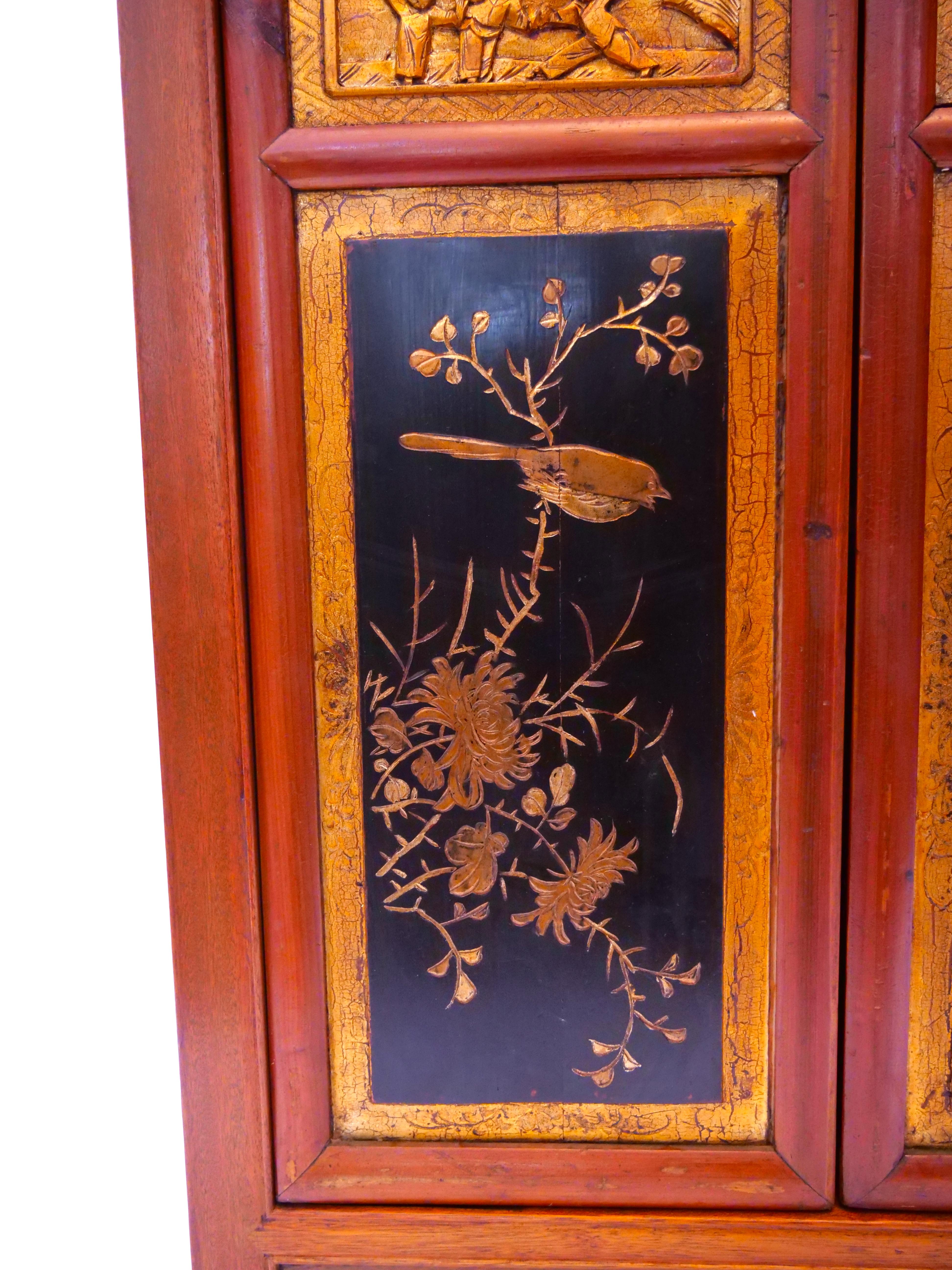 Hand Painted Red / Gilt Wood Chinoiserie Decorated Cabinet For Sale 7