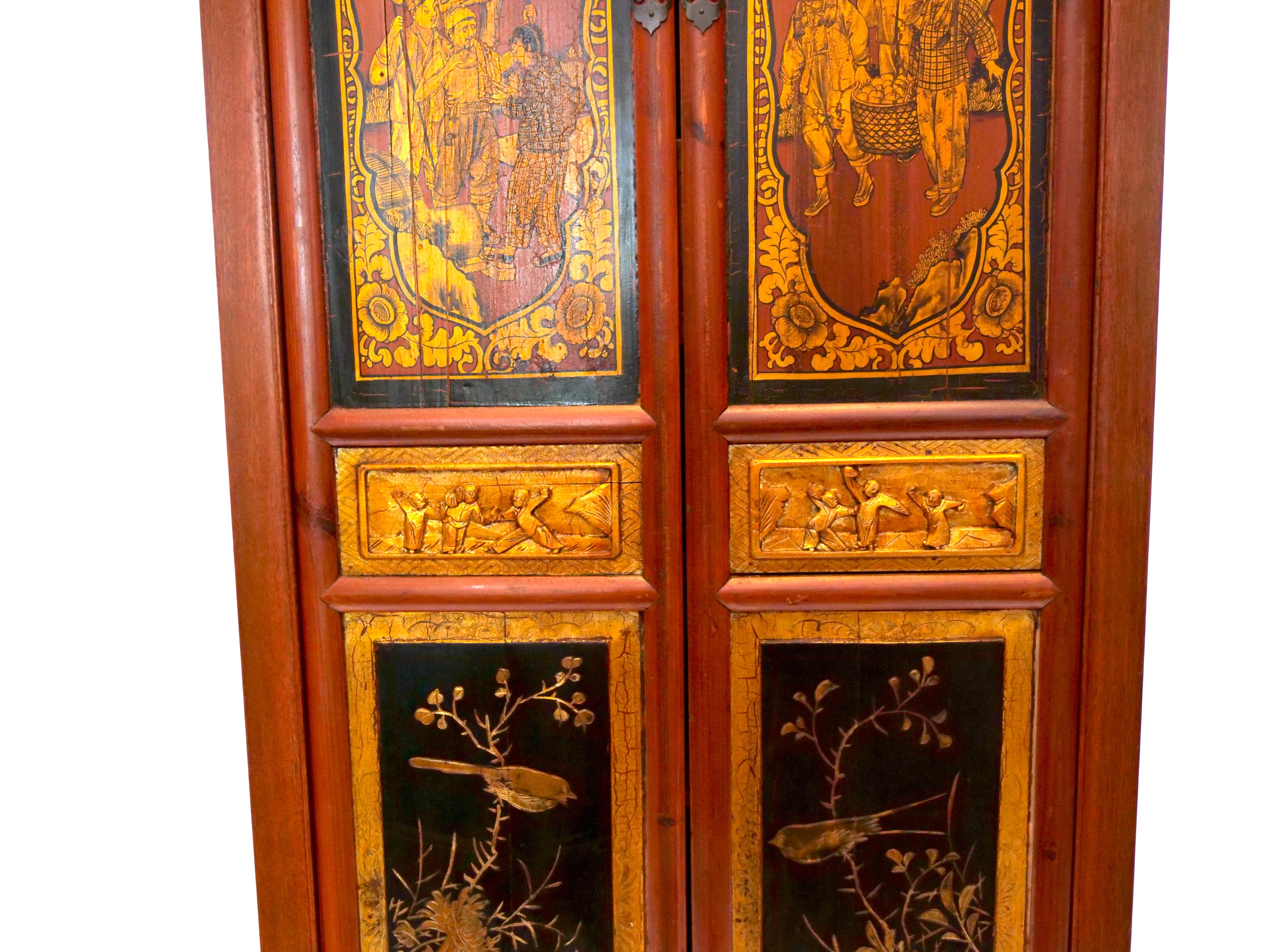 Hand Painted Red / Gilt Wood Chinoiserie Decorated Cabinet For Sale 9