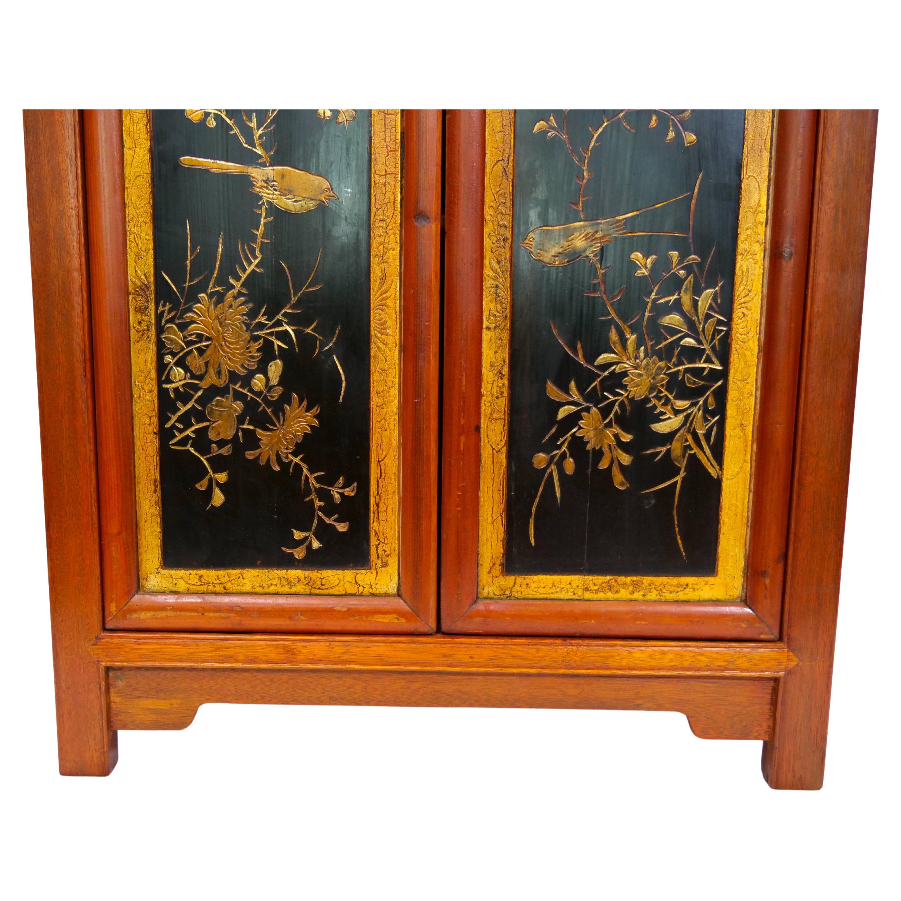 Hand Painted Red / Gilt Wood Chinoiserie Decorated Cabinet For Sale 1