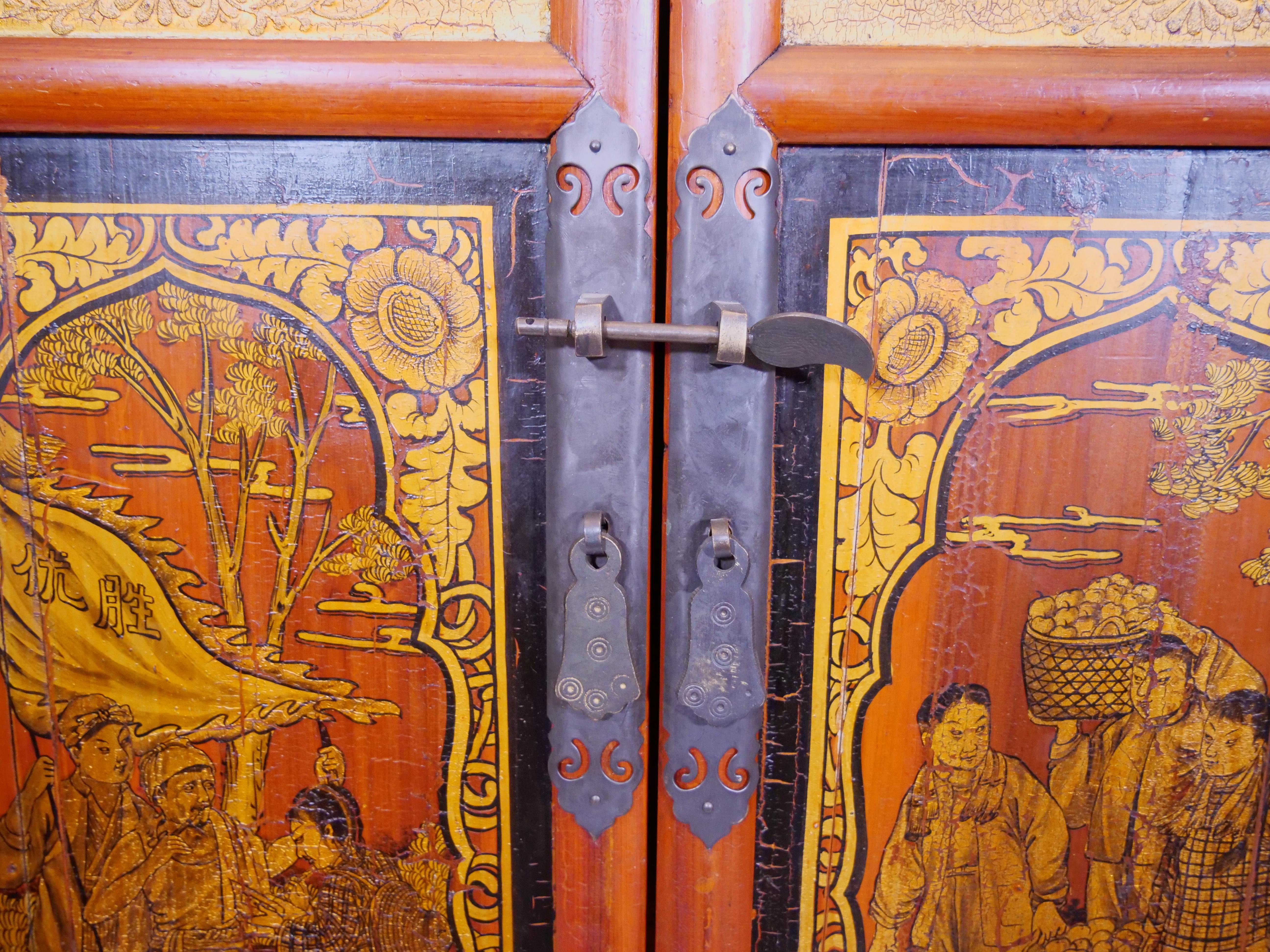 Hand Painted Red / Gilt Wood Chinoiserie Decorated Cabinet For Sale 2