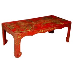 Hand Painted Red Lacquered Chinoiserie Cocktail/Coffee Table