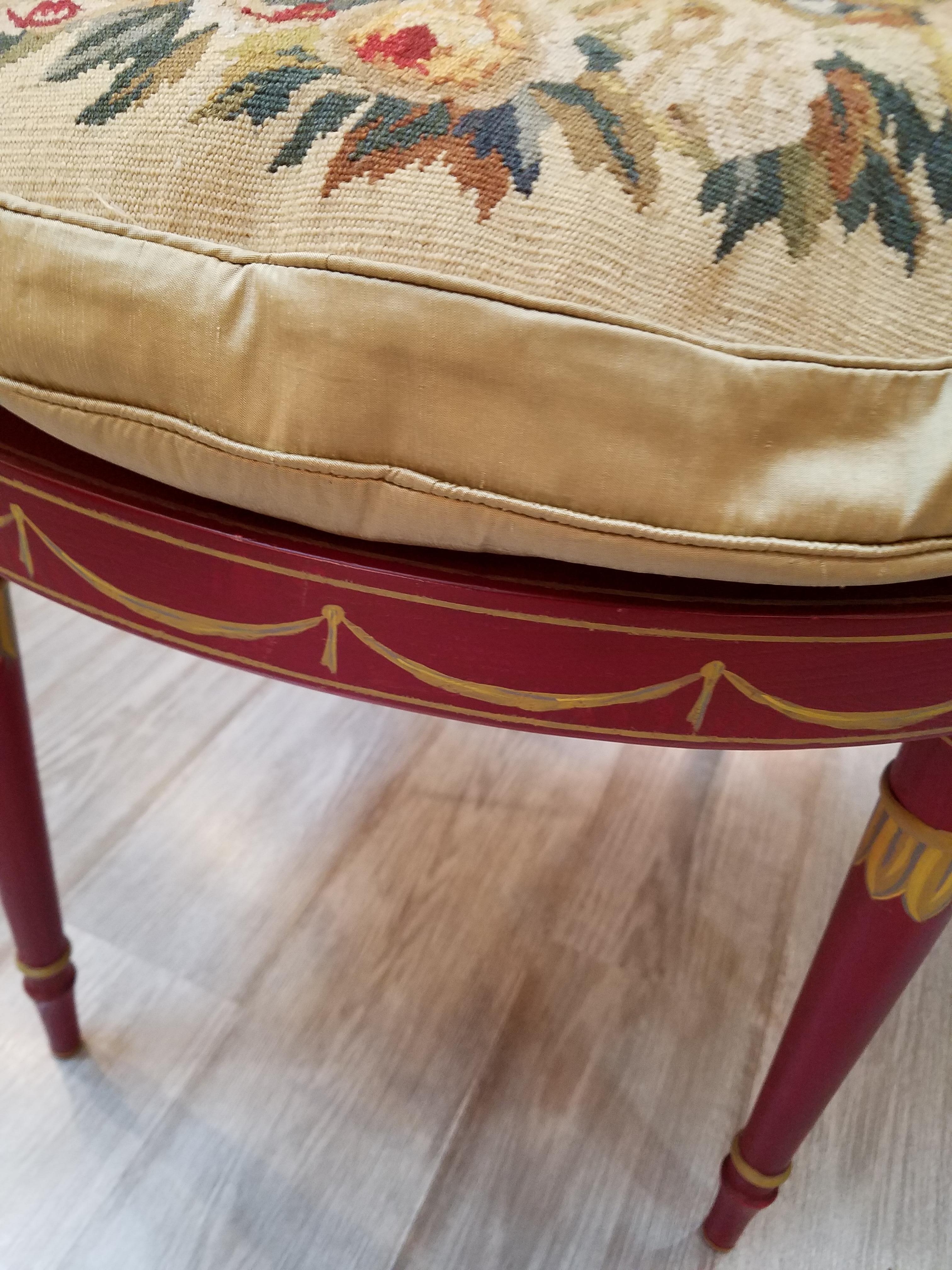 Wool Hand Painted Regency Style Armchair with Needlepoint Seat