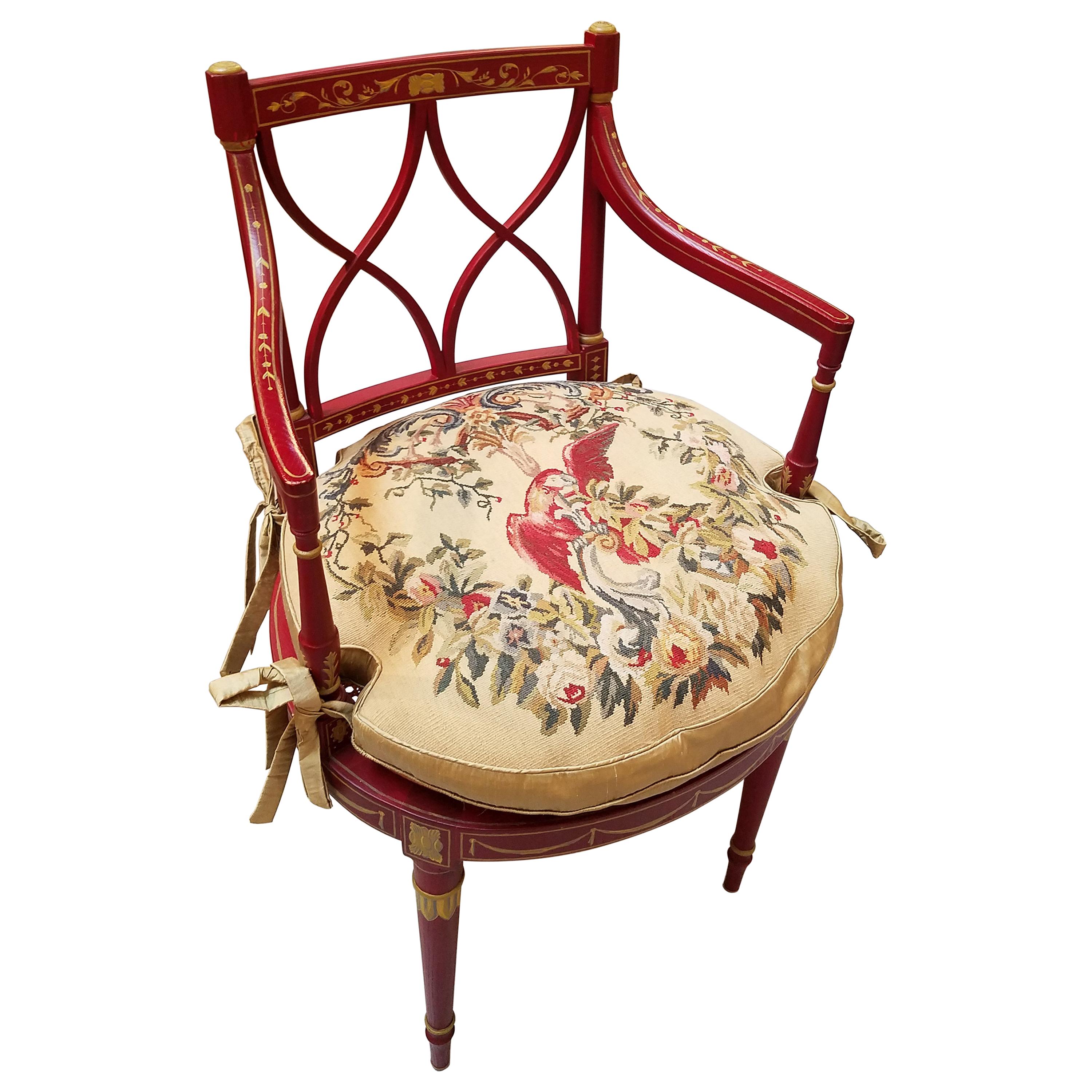 Hand Painted Regency Style Armchair with Needlepoint Seat