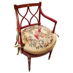 Hand Painted Regency Style Armchair with Needlepoint Seat