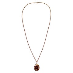 Hand-Painted Rose Russian Locket Pendant Necklace circa 1950s