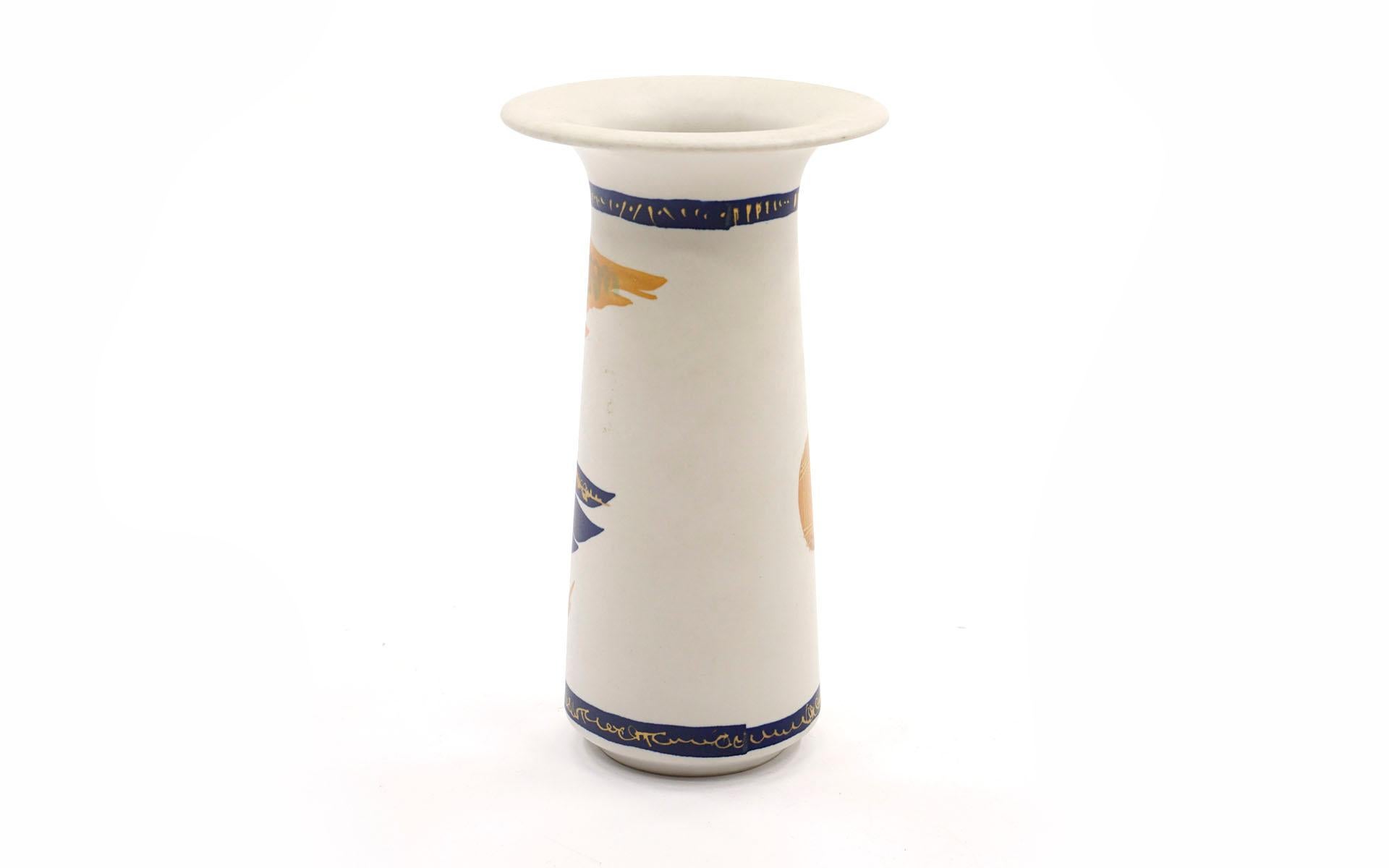 Abstract hand painted ceramic pottery vase by Rosenthal, Germany, 1960s. No chips, cracks, or repairs. Small areas of discoloration from use over time. A fine example and ready to use.