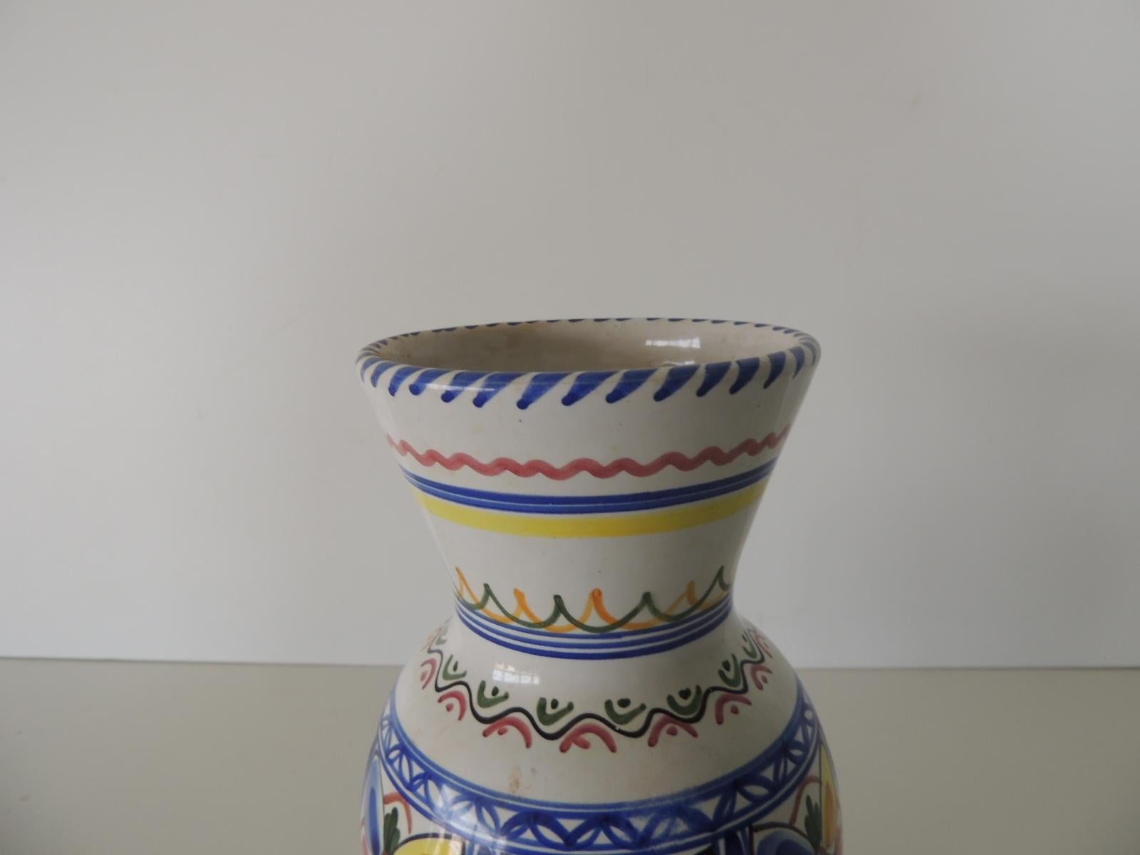 Hand-Crafted Hand Painted Round Spanish Ceramic Decorative Vase