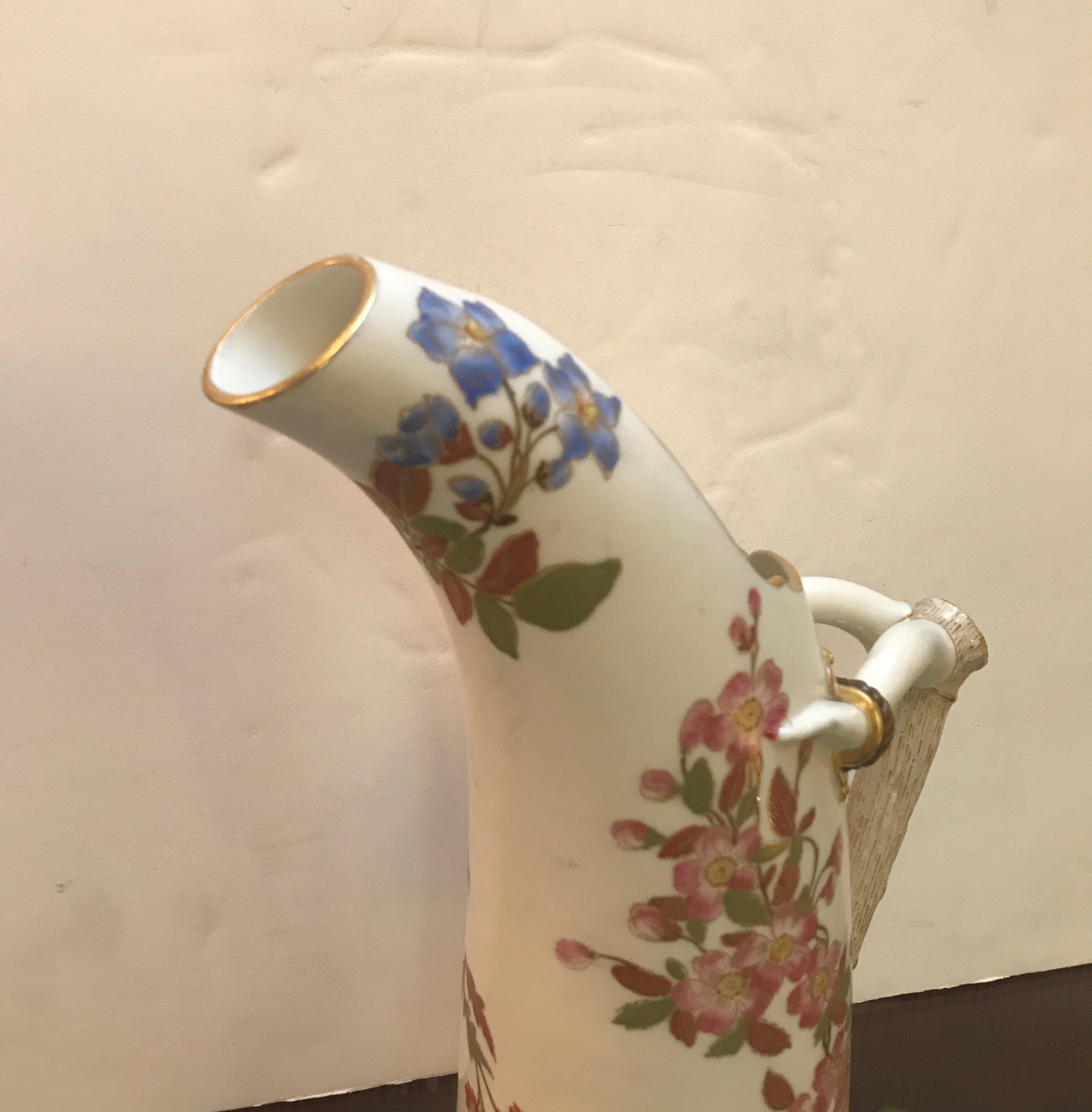 Aesthetic Movement Hand Painted Royal Worcester Pitcher Year Mark, 1888