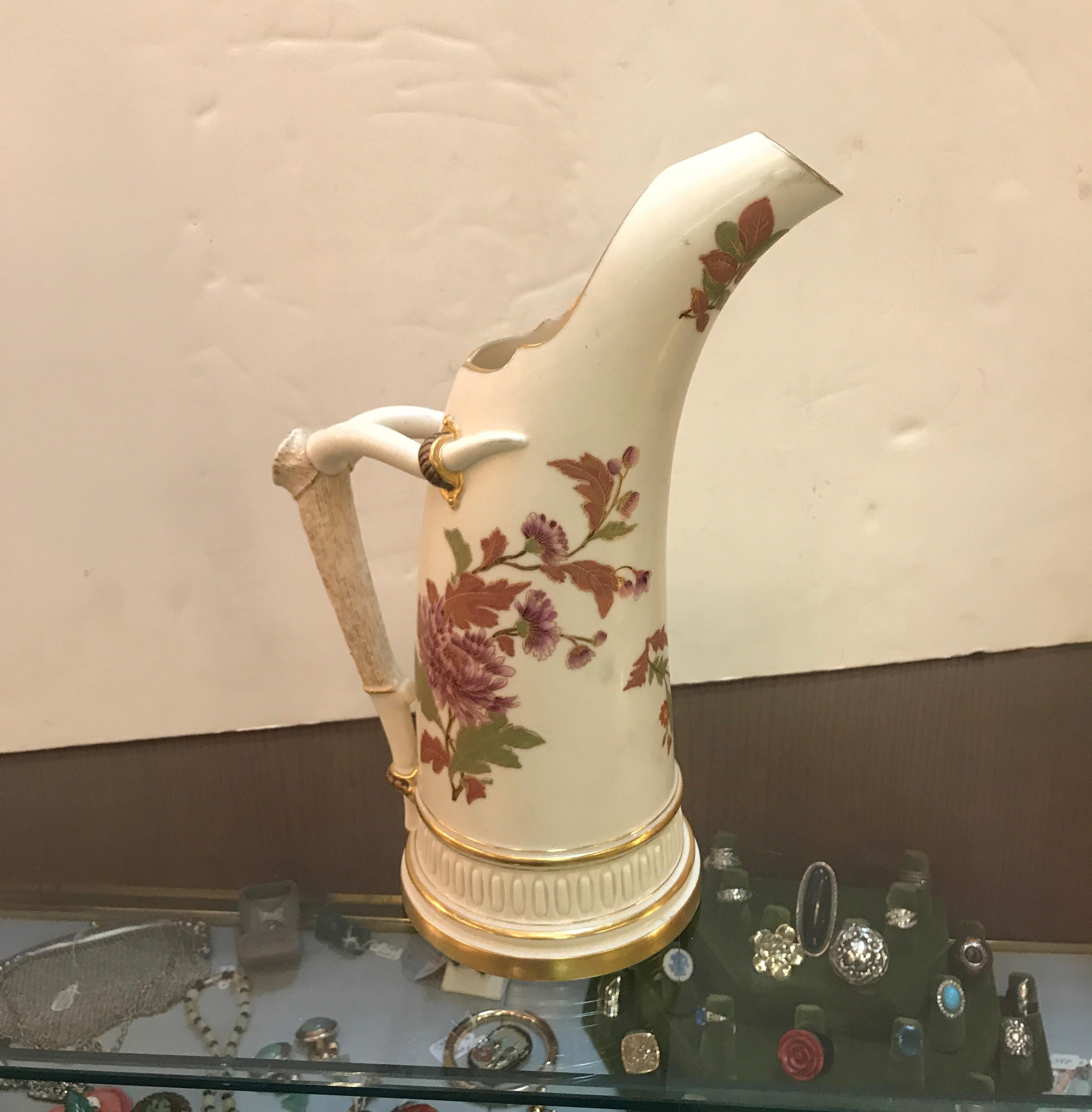 English Hand Painted Royal Worcester Pitcher Year Mark, 1888 For Sale
