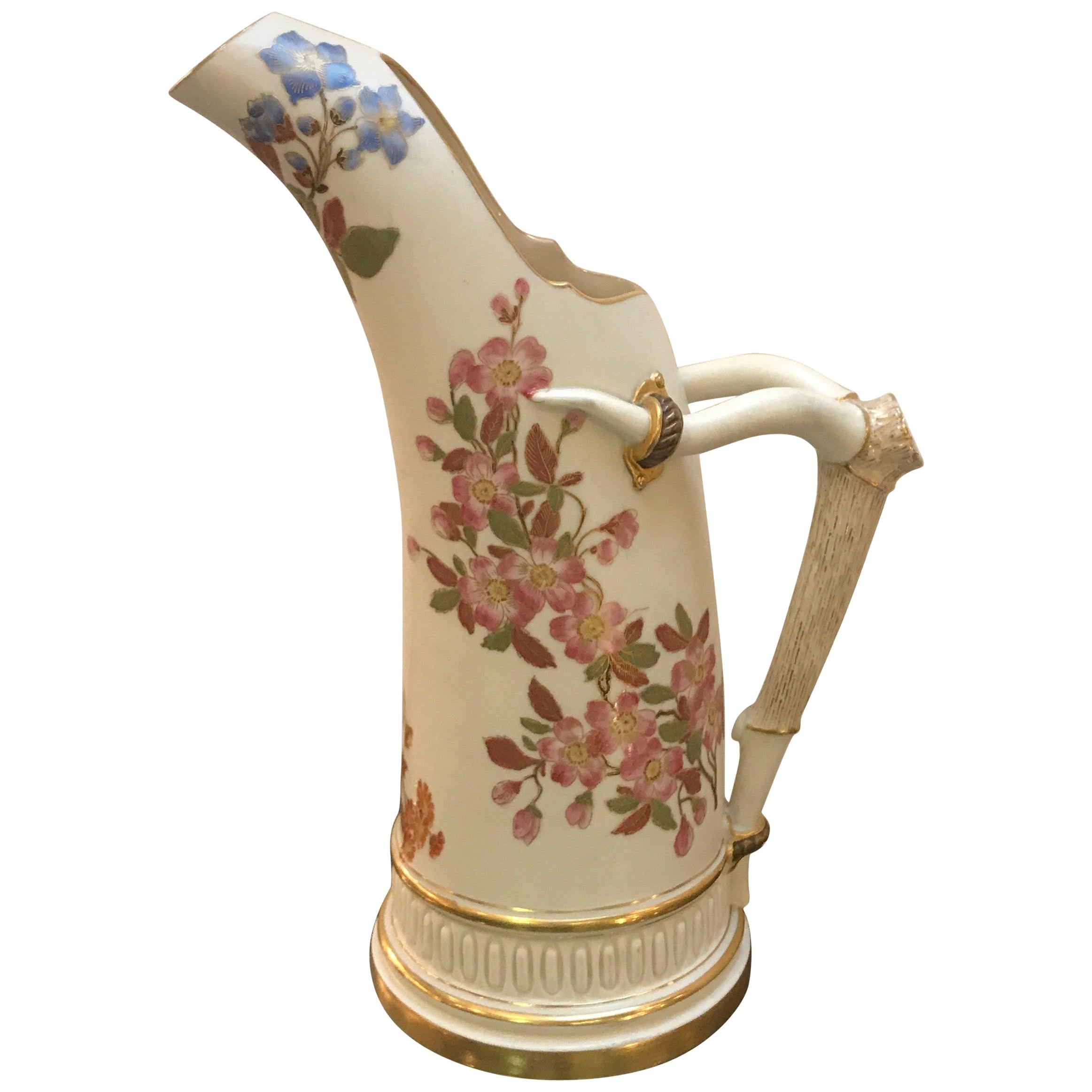 Hand Painted Royal Worcester Pitcher Year Mark, 1888 For Sale