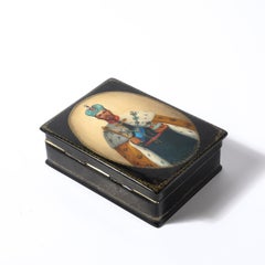 Hand-Painted Russian Box of Tsar Nicholas II with Vermillion Red Interior