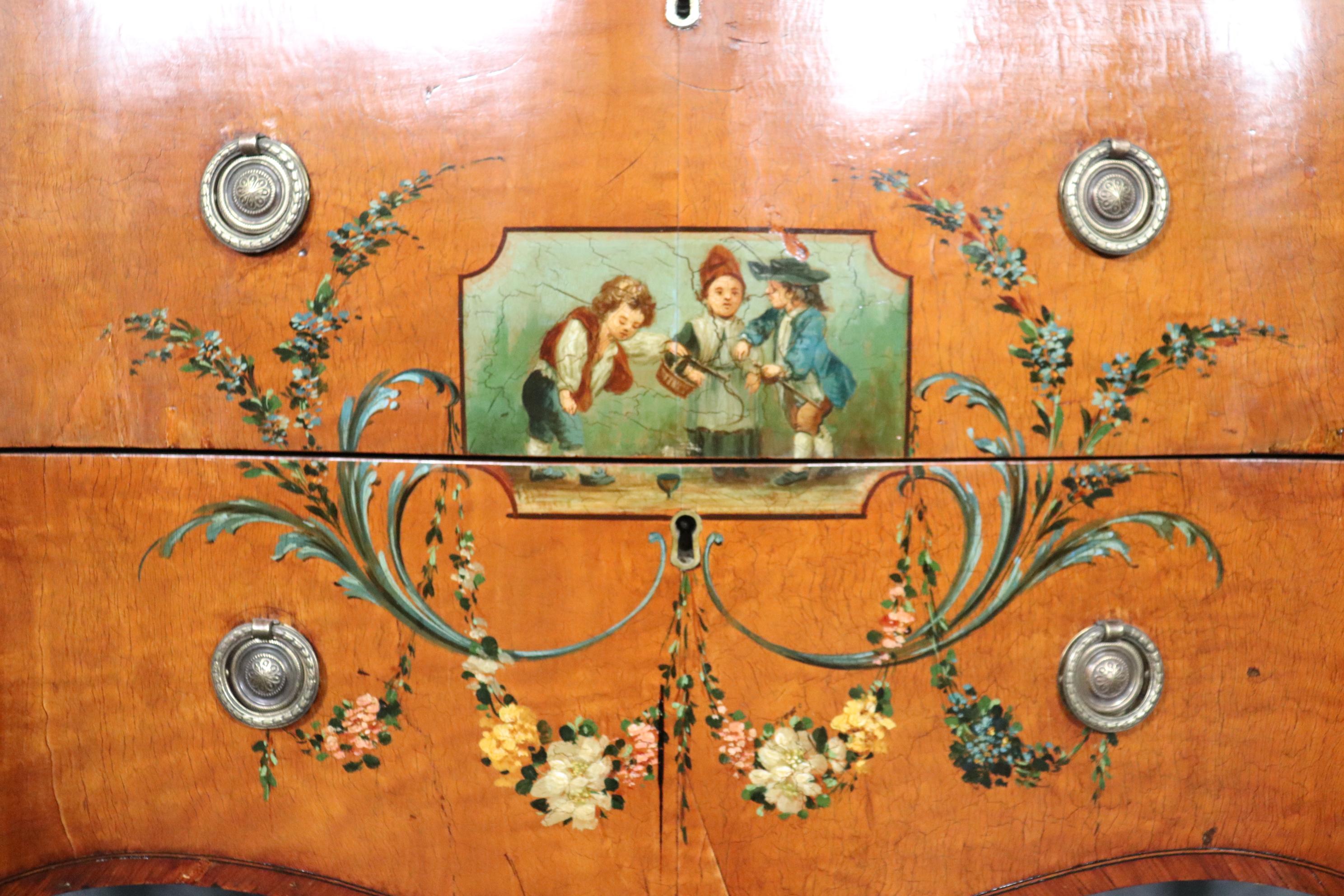Hand Painted Satinwood English Adams Style Sideboard Buffet Server Circa 1920s 4