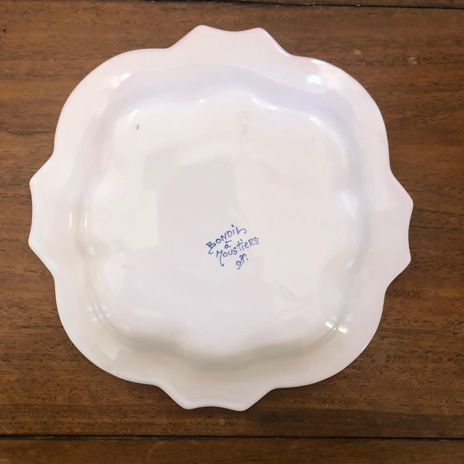 Exquisite Hand Painted Moustiers Faience scalloped bowl  
signed 'Bondil a Moustiers' 
18th century inspired shape and décor
finely rendered .
Perfect hostess gift !