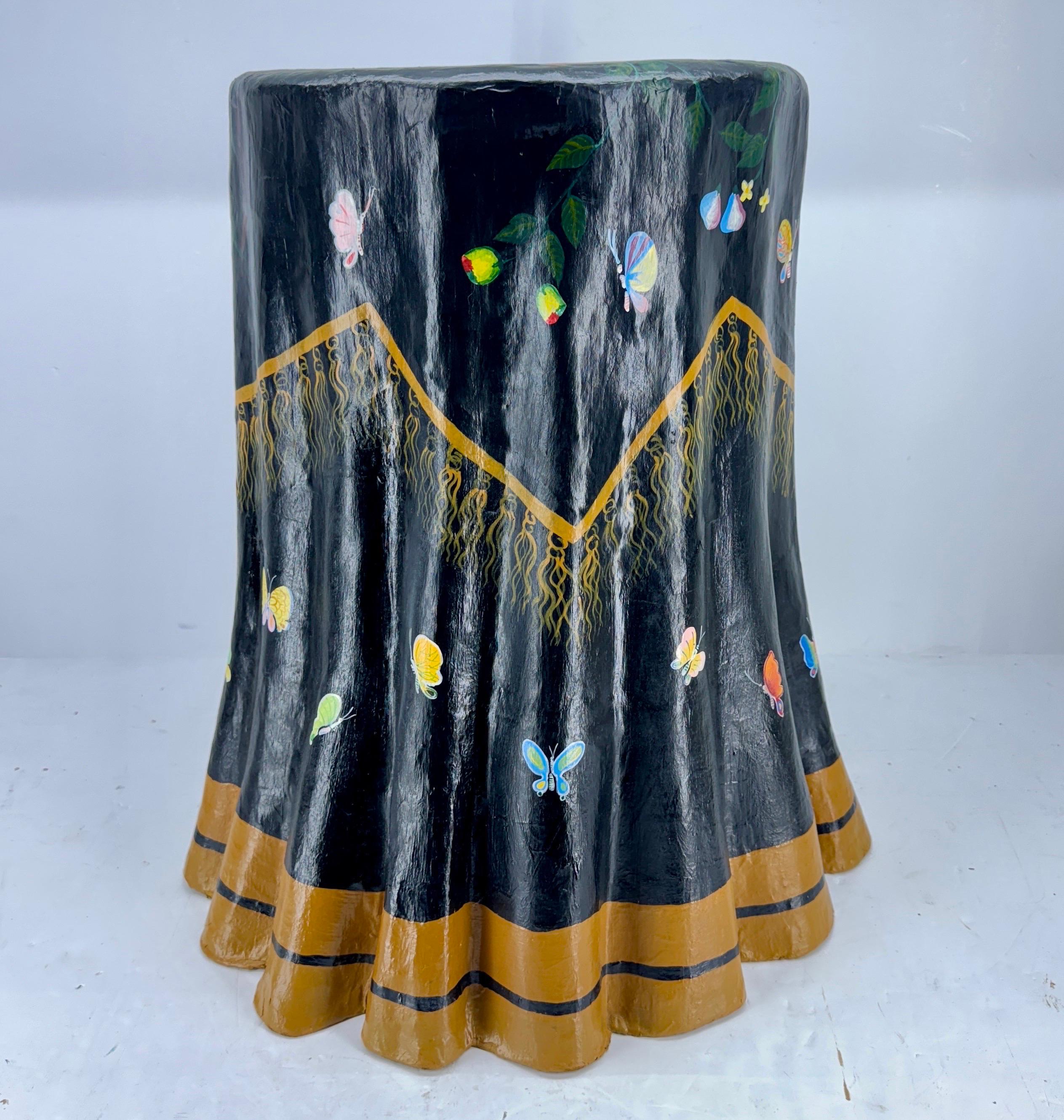 Hand-Painted Scalloped Paper Mache Side Table 3
