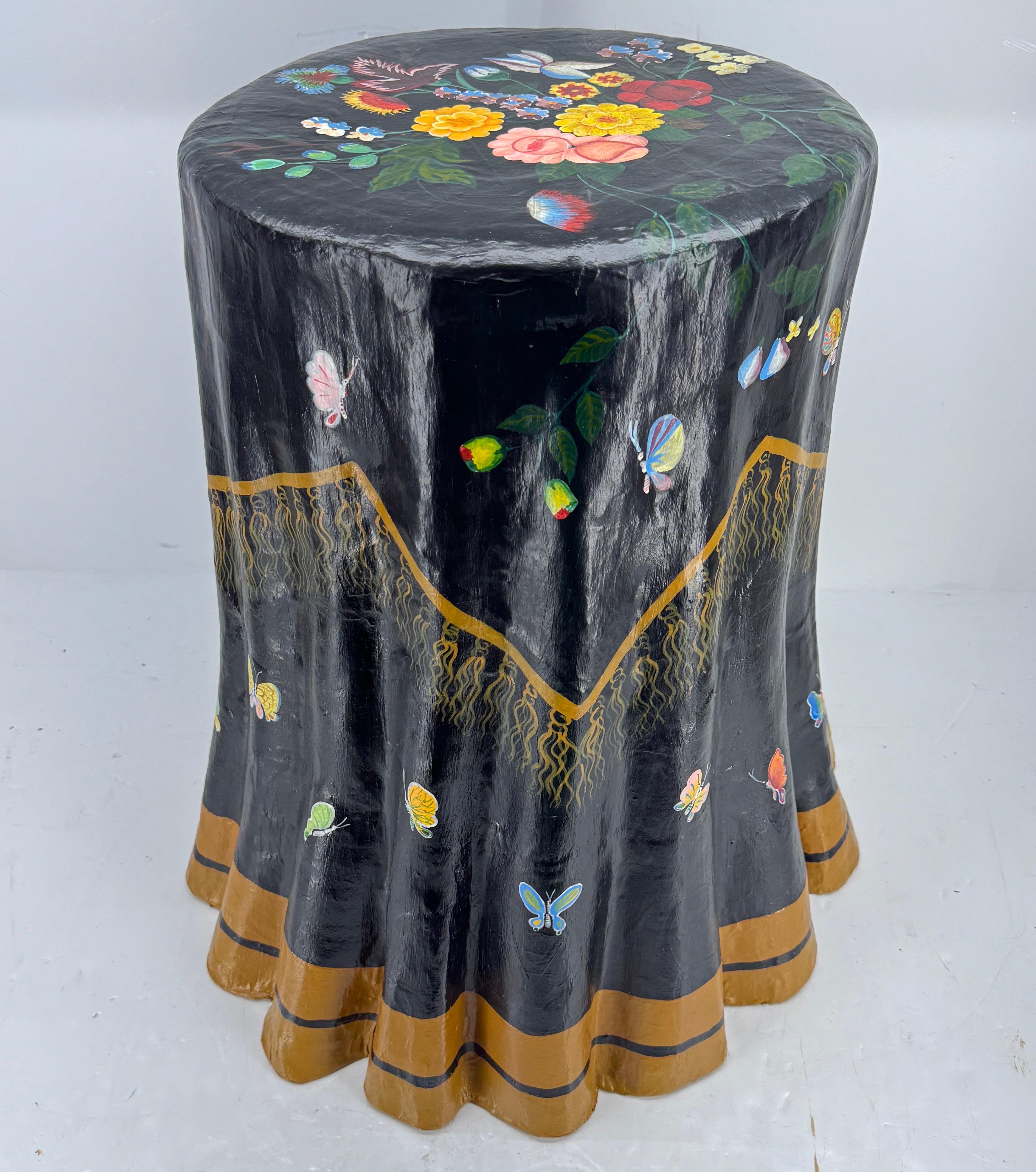 Hand-Painted Scalloped Paper Mache Side Table 4