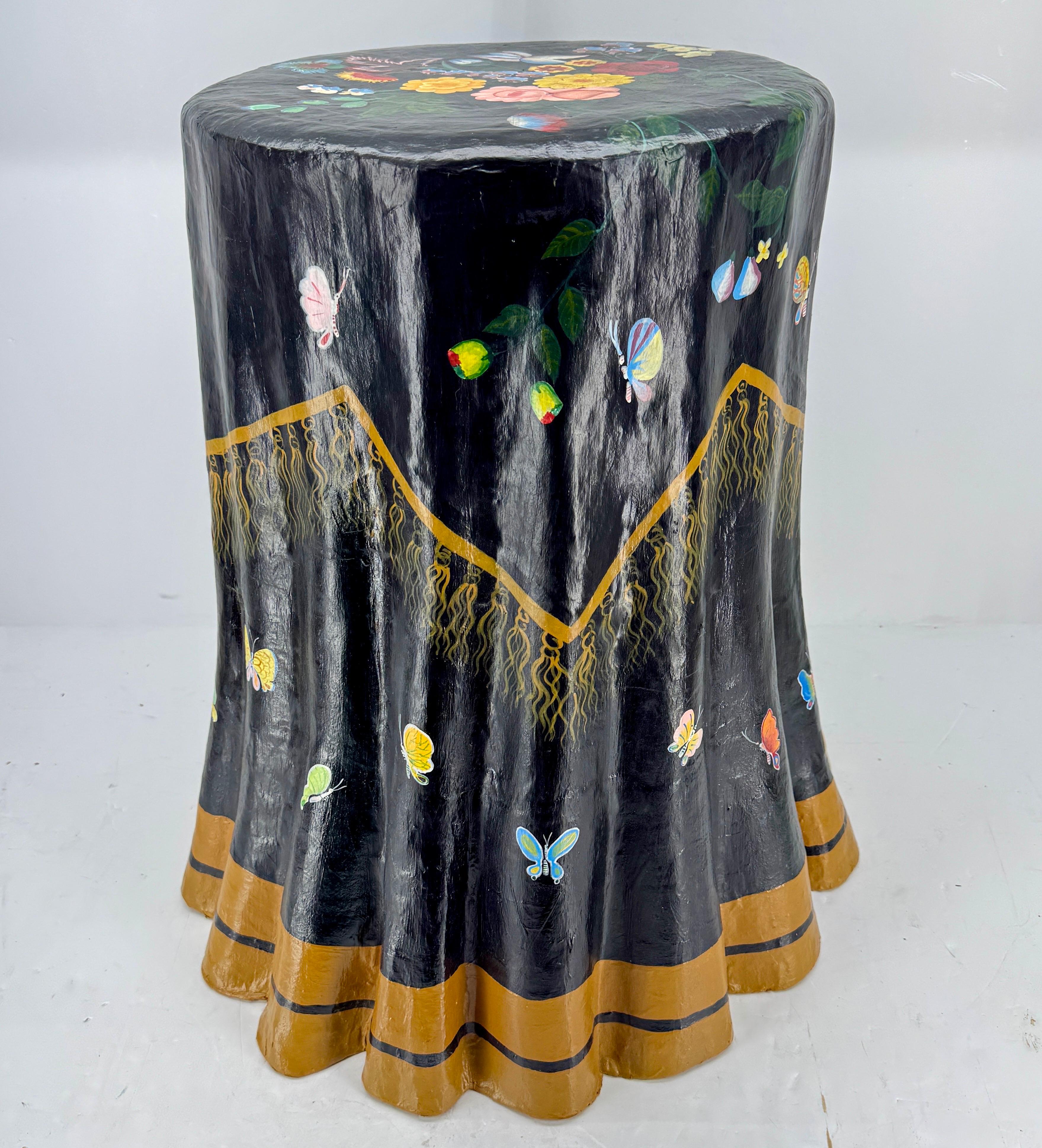 Hand-Painted Scalloped Paper Mache Side Table 5