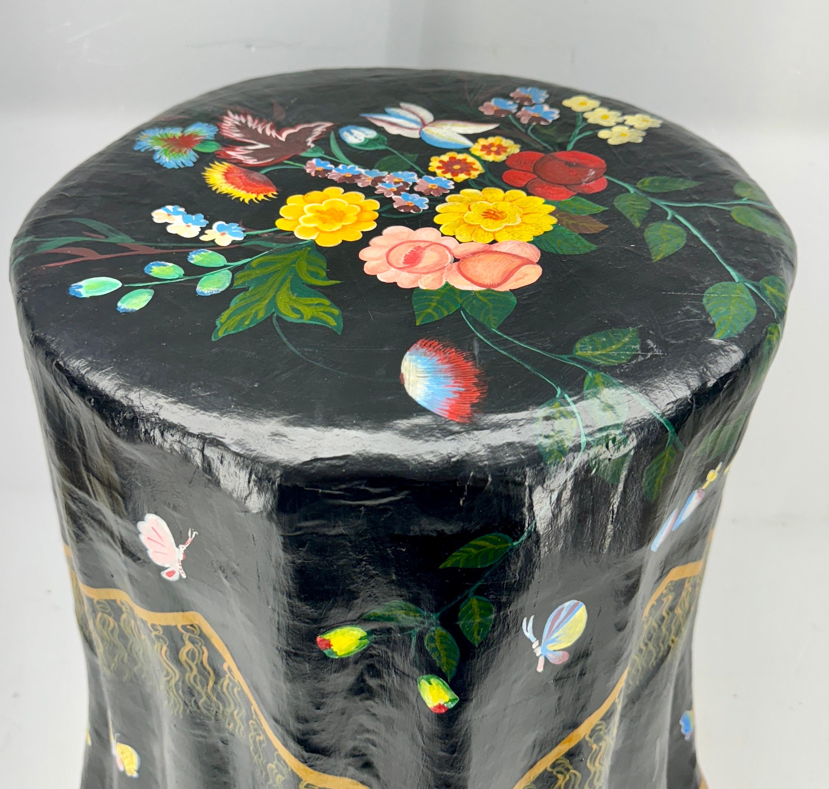 Hand-Painted Scalloped Paper Mache Side Table 6