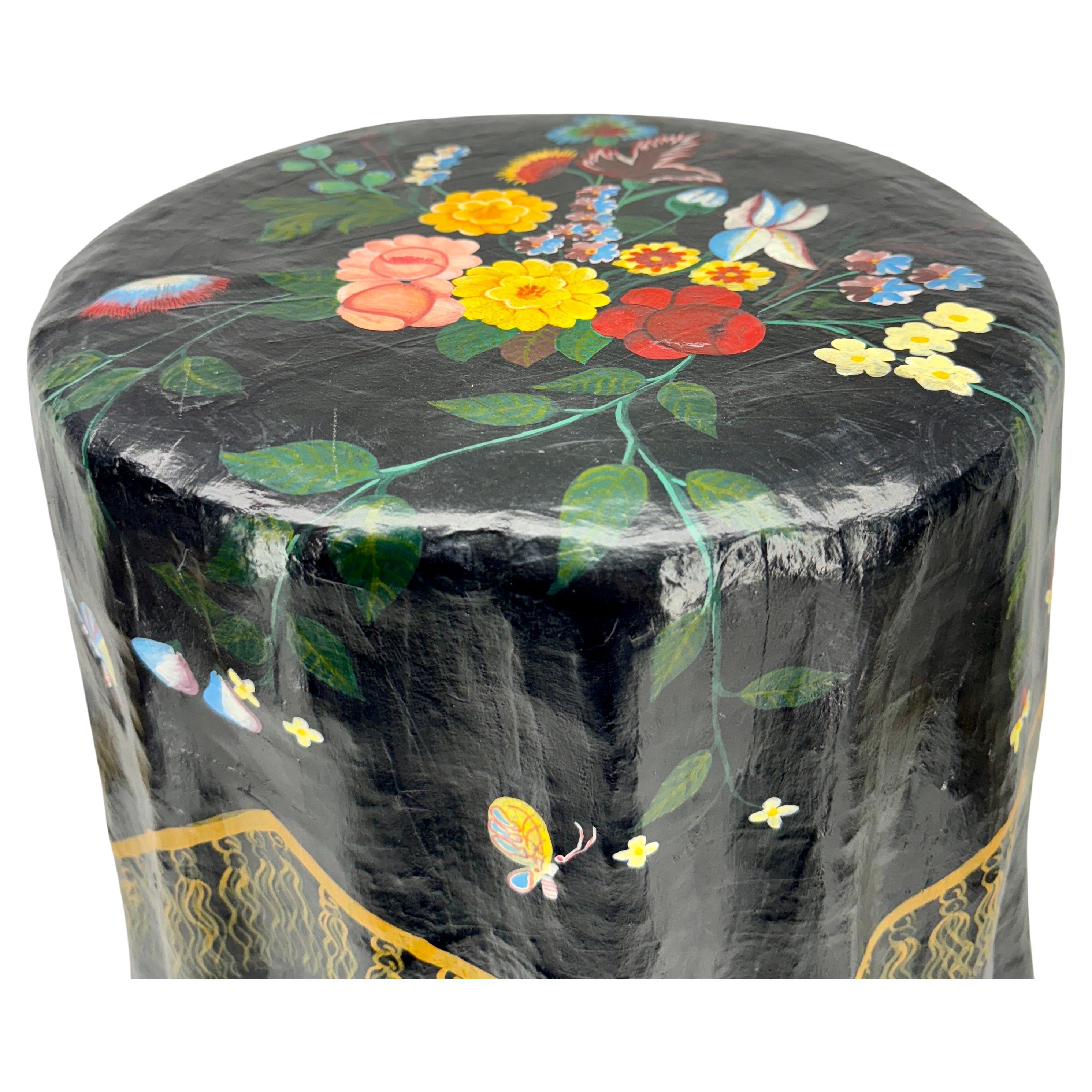Hand-Painted Scalloped Paper Mache Side Table 12