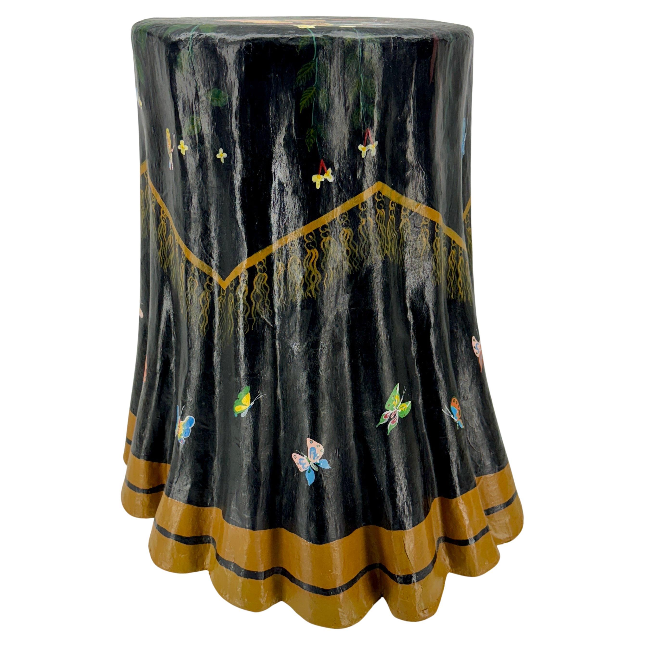 Mid-Century Modern Hand-Painted Scalloped Paper Mache Side Table