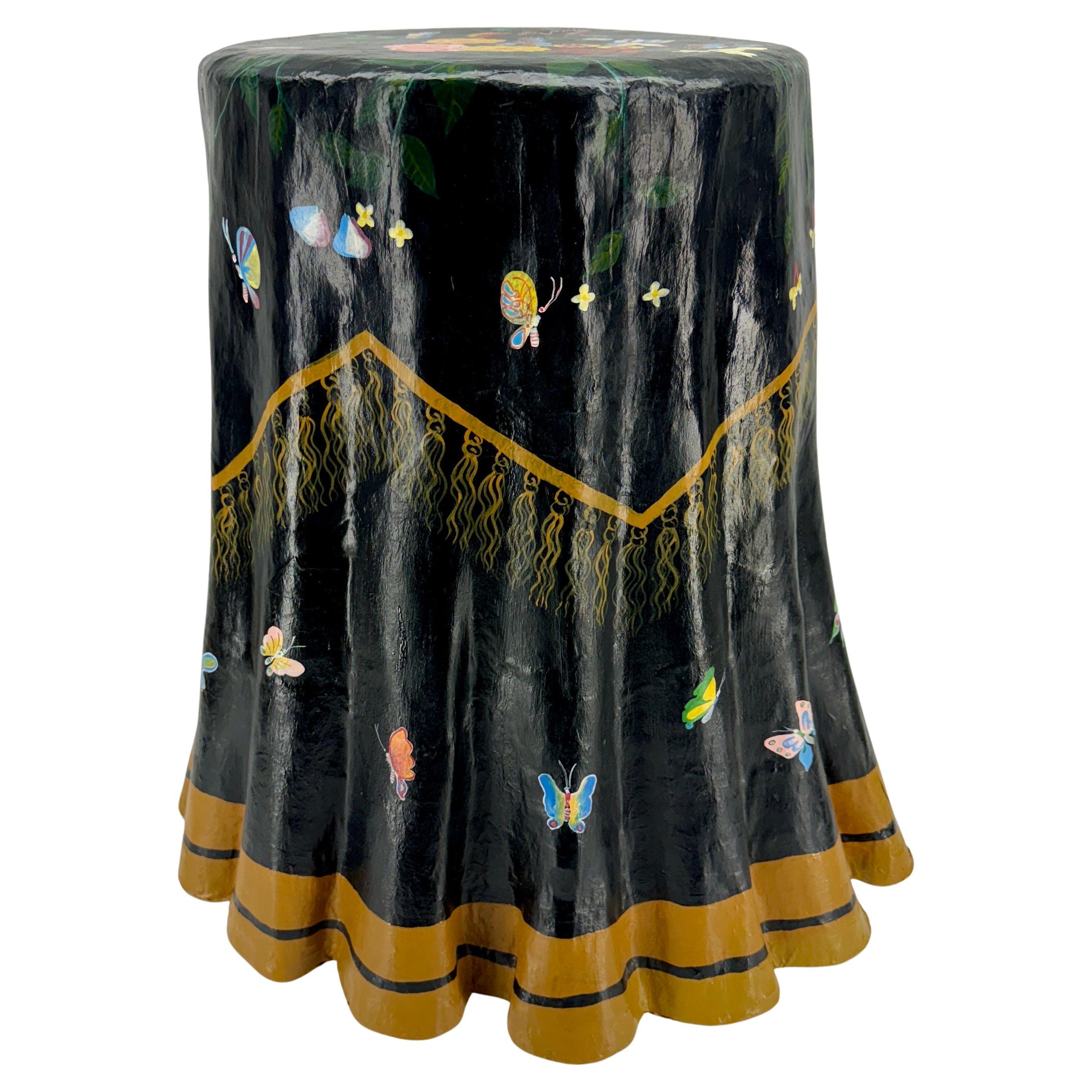 Hand-Crafted Hand-Painted Scalloped Paper Mache Side Table