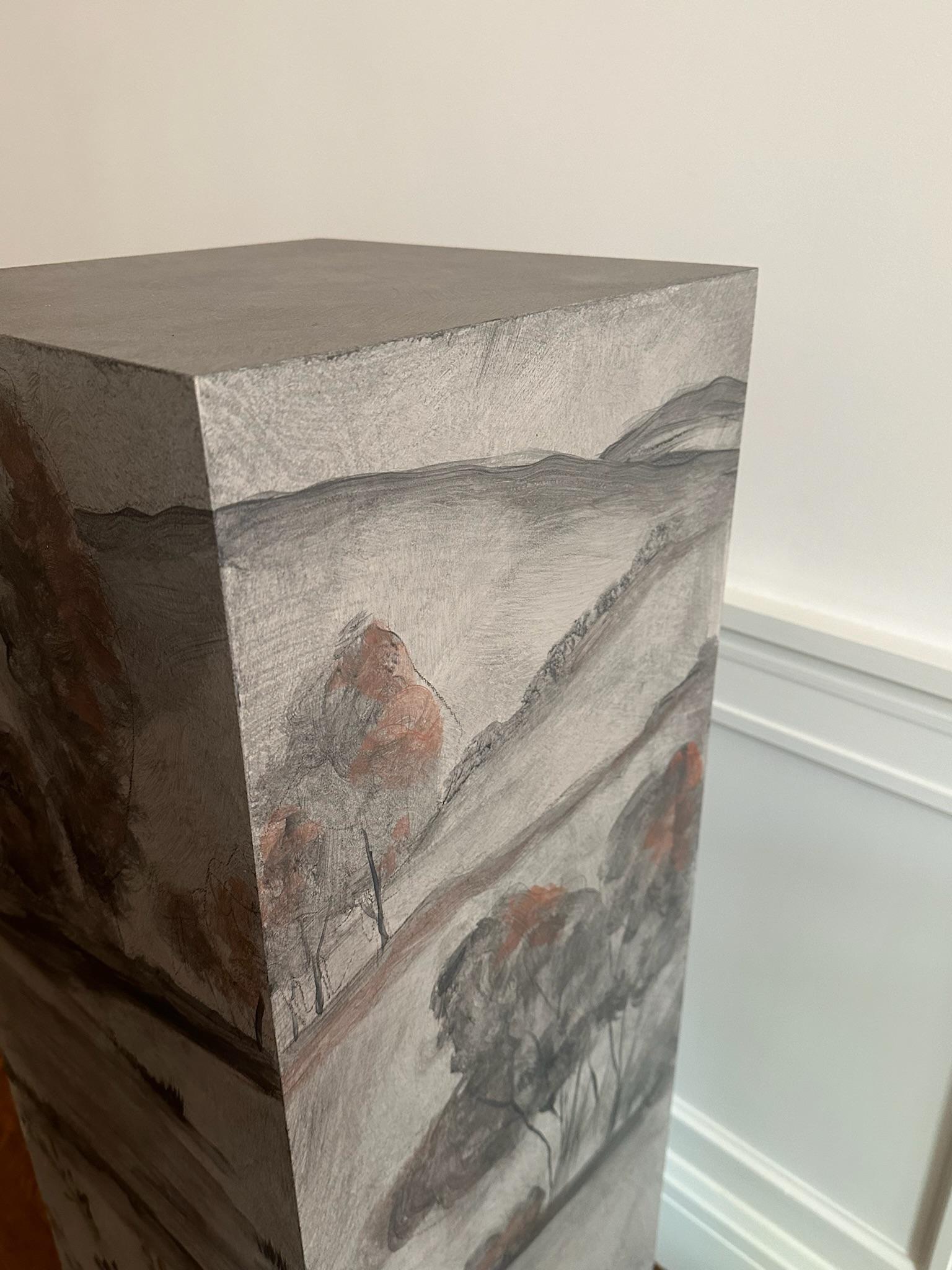 American Custom Hand-Painted Scenic Pedestal For Sale
