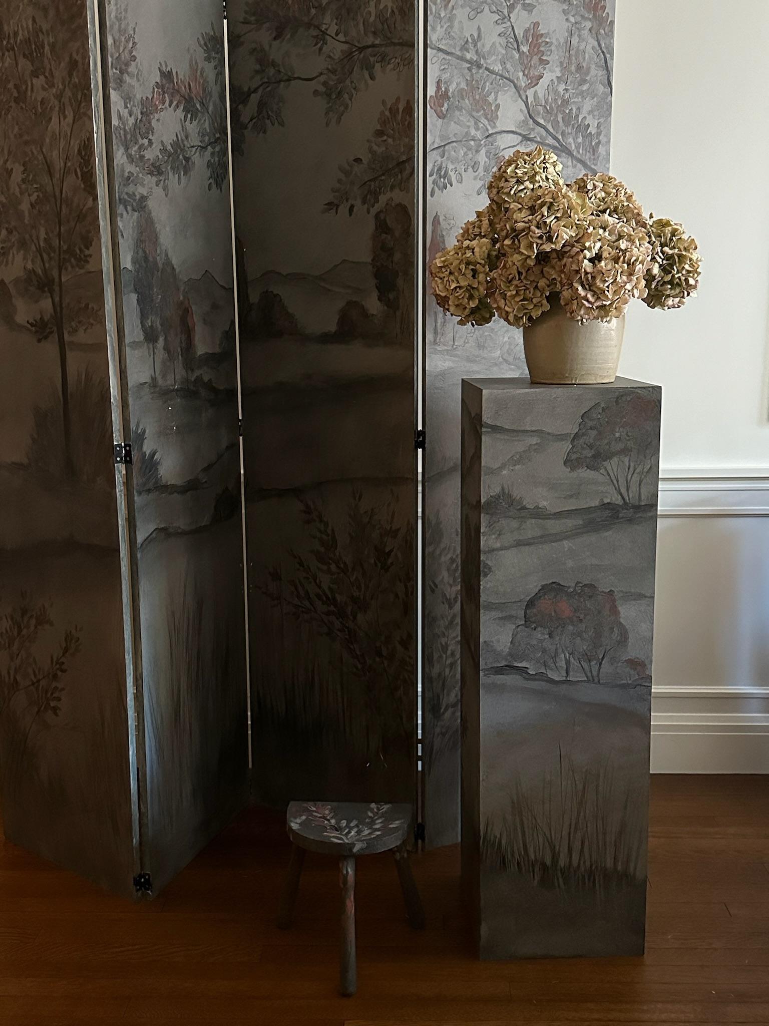 Contemporary Custom Hand-Painted Scenic Pedestal For Sale