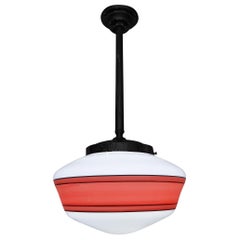 Hand-Painted Schoolhouse Milk Glass Globe Pendant Light with Hardware