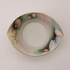 Hand Painted Sea Shell 2 Part Sauce Server, Antique Bavarian Artist Signed