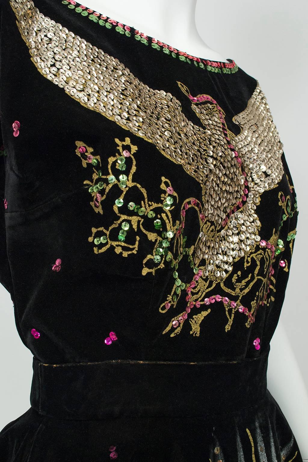 Hand Painted Sequin Pavé Mexican Coat of Arms Ensemble, 1950s 1