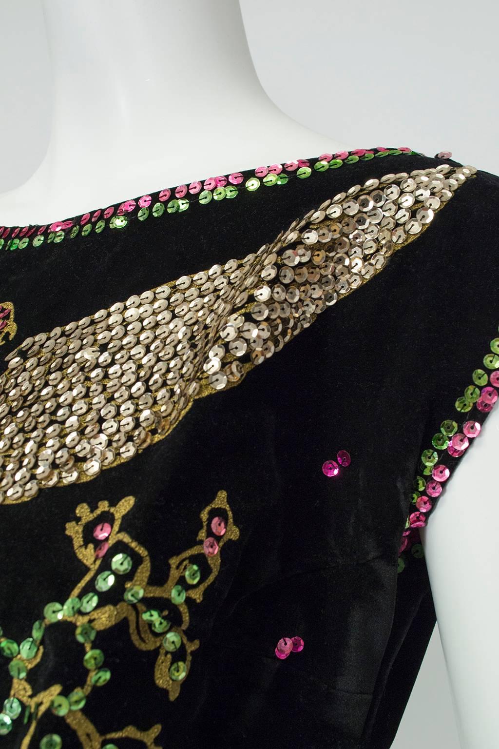 Hand Painted Sequin Pavé Mexican Coat of Arms Ensemble, 1950s 2