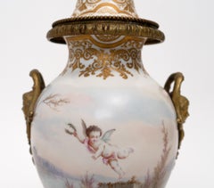 Hand-Painted Sèvres Porcelain Urn with Lid