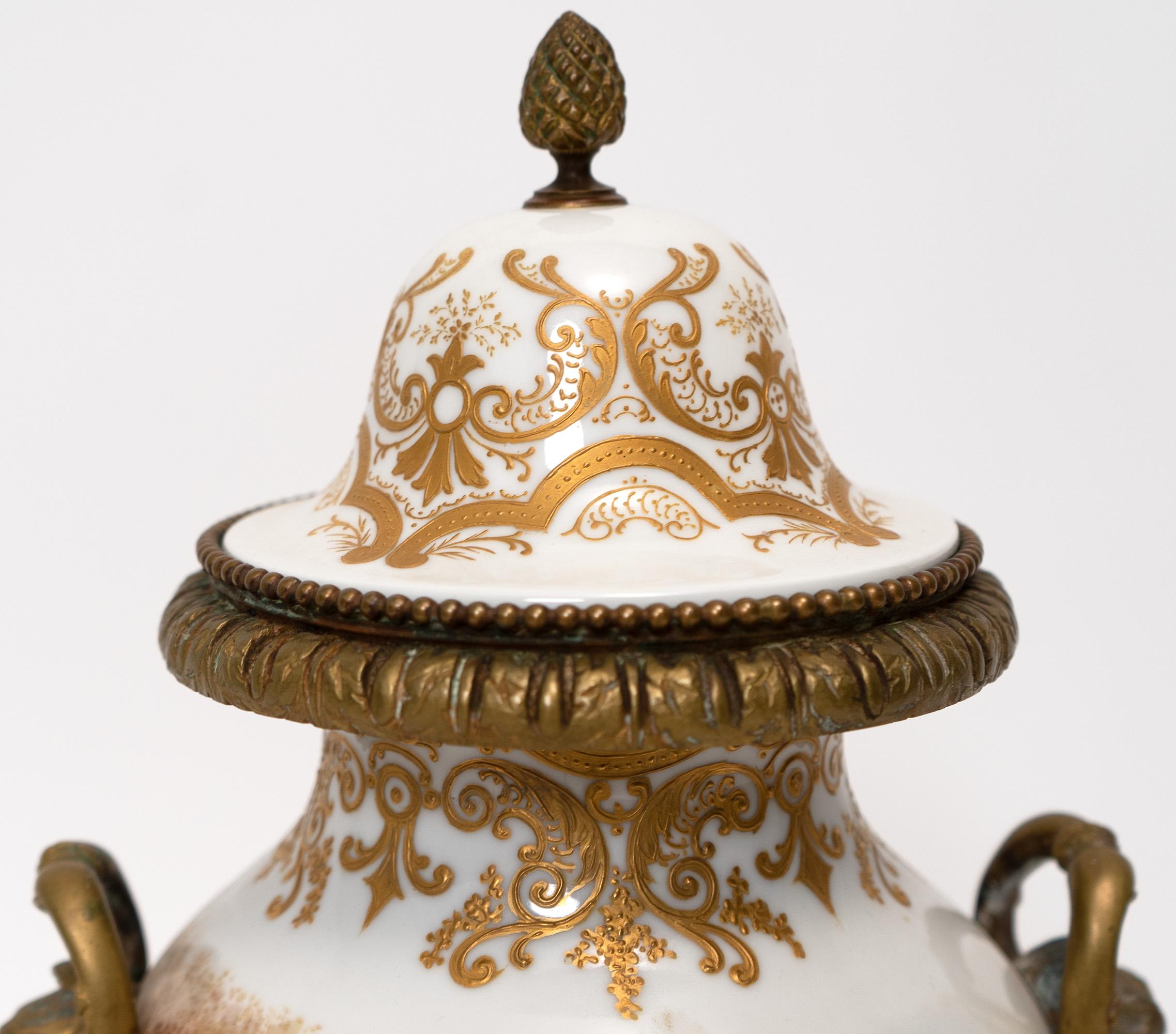 18th Century and Earlier Hand-Painted Sèvres Porcelain Urn with Lid For Sale