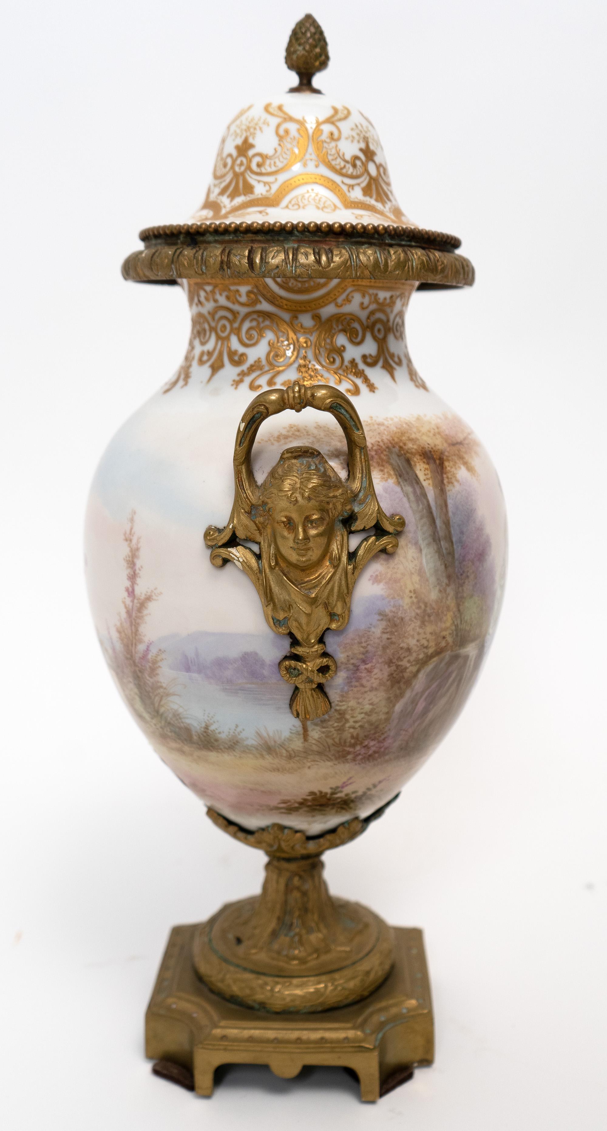 Hand-Painted Sèvres Porcelain Urn with Lid For Sale 1