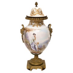 Hand-Painted Sèvres Porcelain Urn with Lid