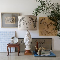 Hand Painted Shade by RF. Alvarez on 1970s Blanc De Chine Topiary Table Lamp