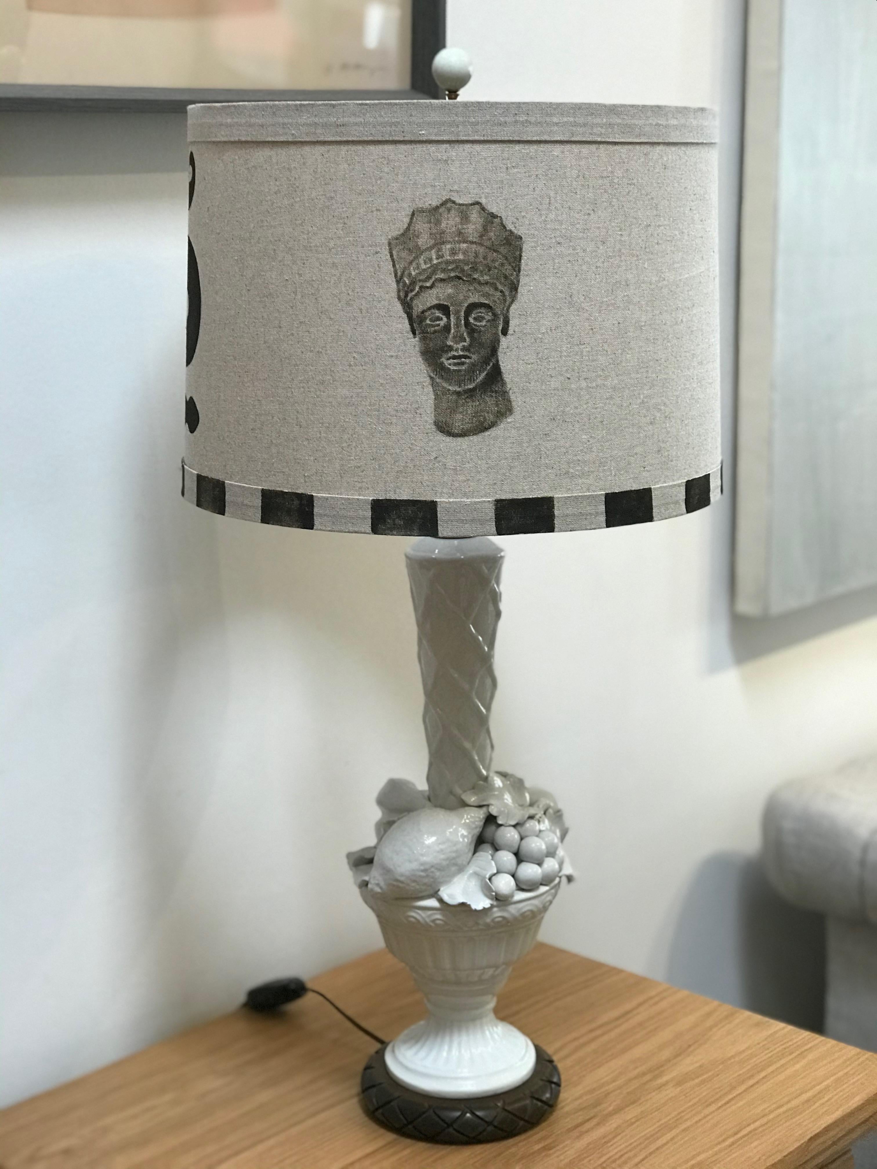 Hand Painted Shade by RF. Alvarez on 1970s Blanc De Chine Topiary Table Lamp  2