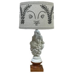 Hand Painted Shade by RF. Alvarez on 1970s Blanc De Chine Topiary Table Lamp