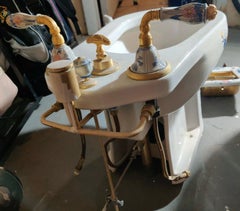 Hand Painted Sherle Wagner Porcelain Chinoiserie ‘Blue Mum’ Bidet Water Closet