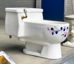 Hand Painted Sherle Wagner Porcelain Chinoiserie ‘Blue Mum’ Toilet Water Closet