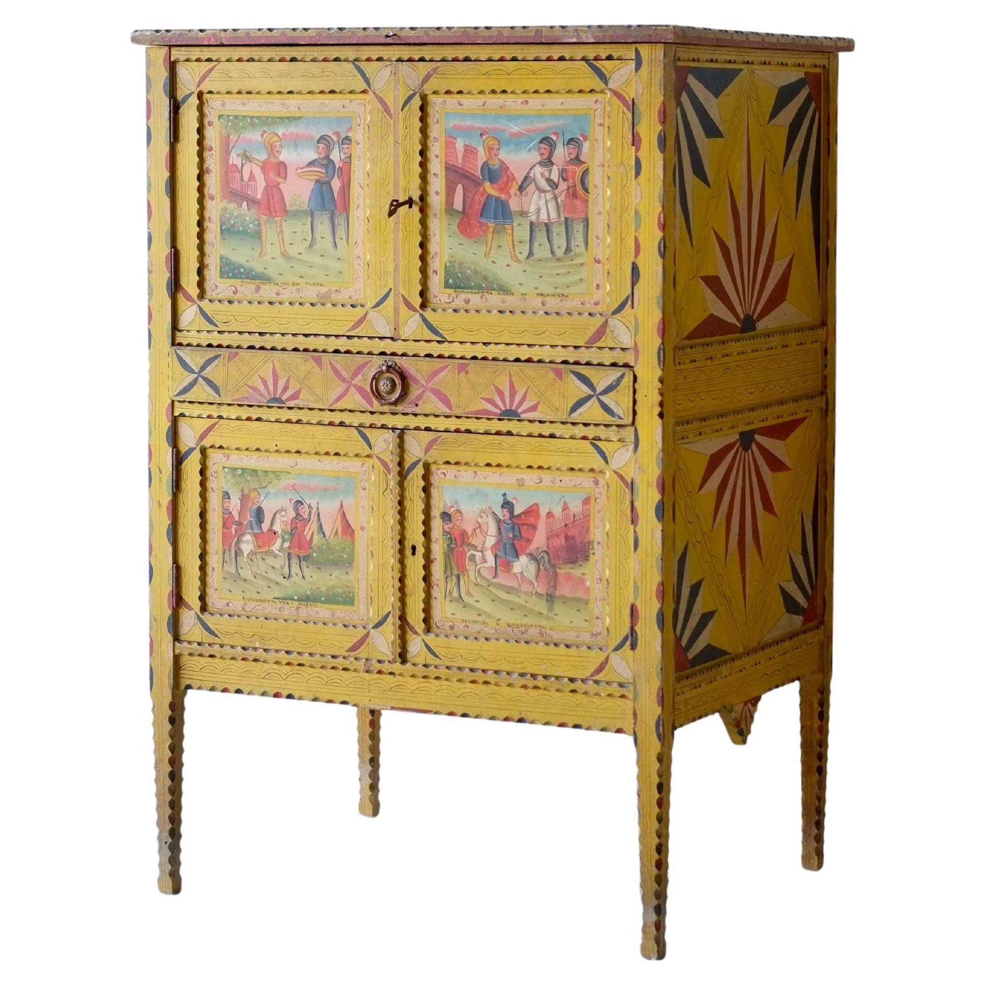 Hand Painted Sicilian Folk Art Cabinet, Circa 1900
