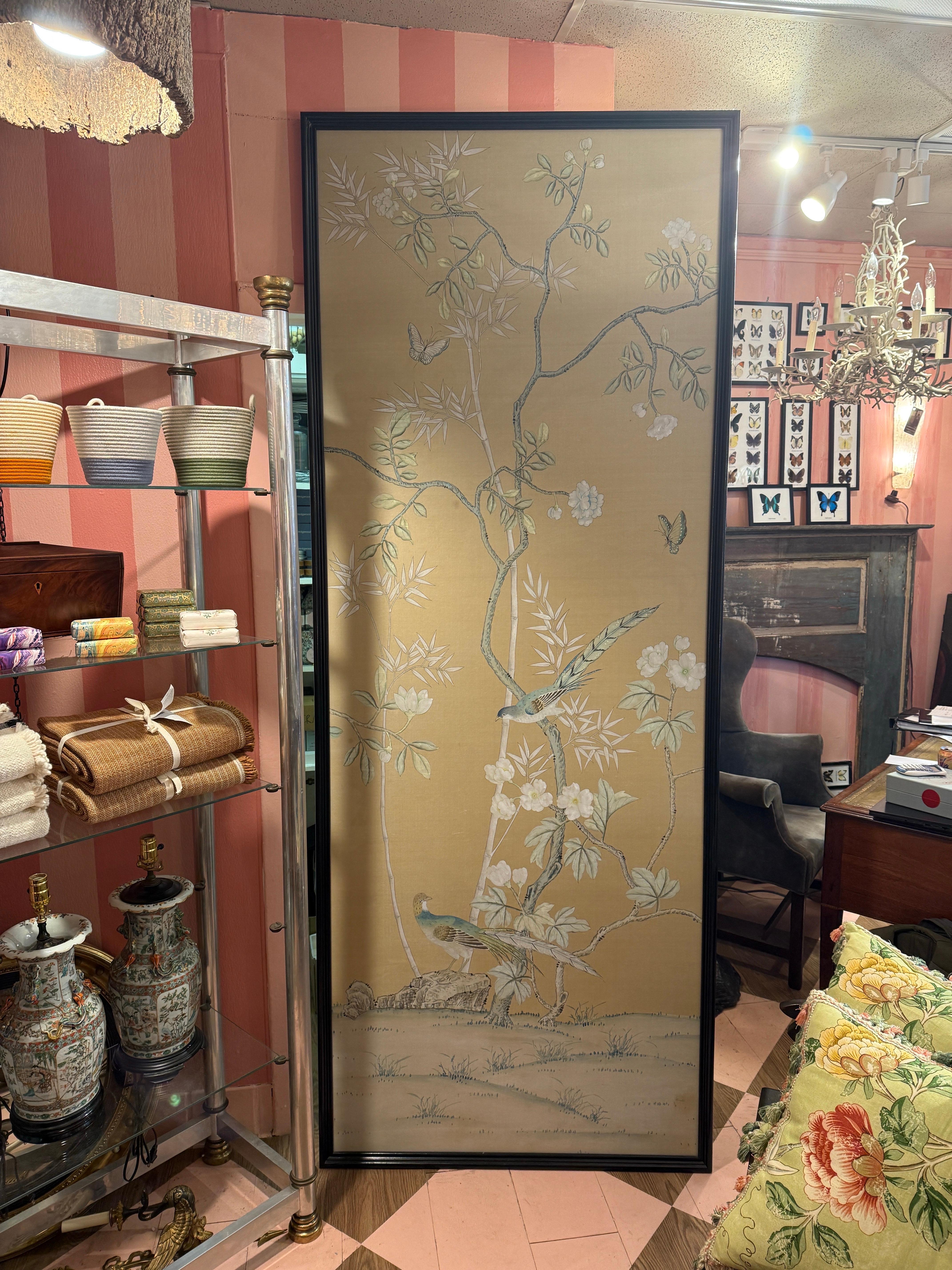Hand painted silk screen, mounted and framed as a panel. Would make an incredible door cover- pocket or traditional. 
