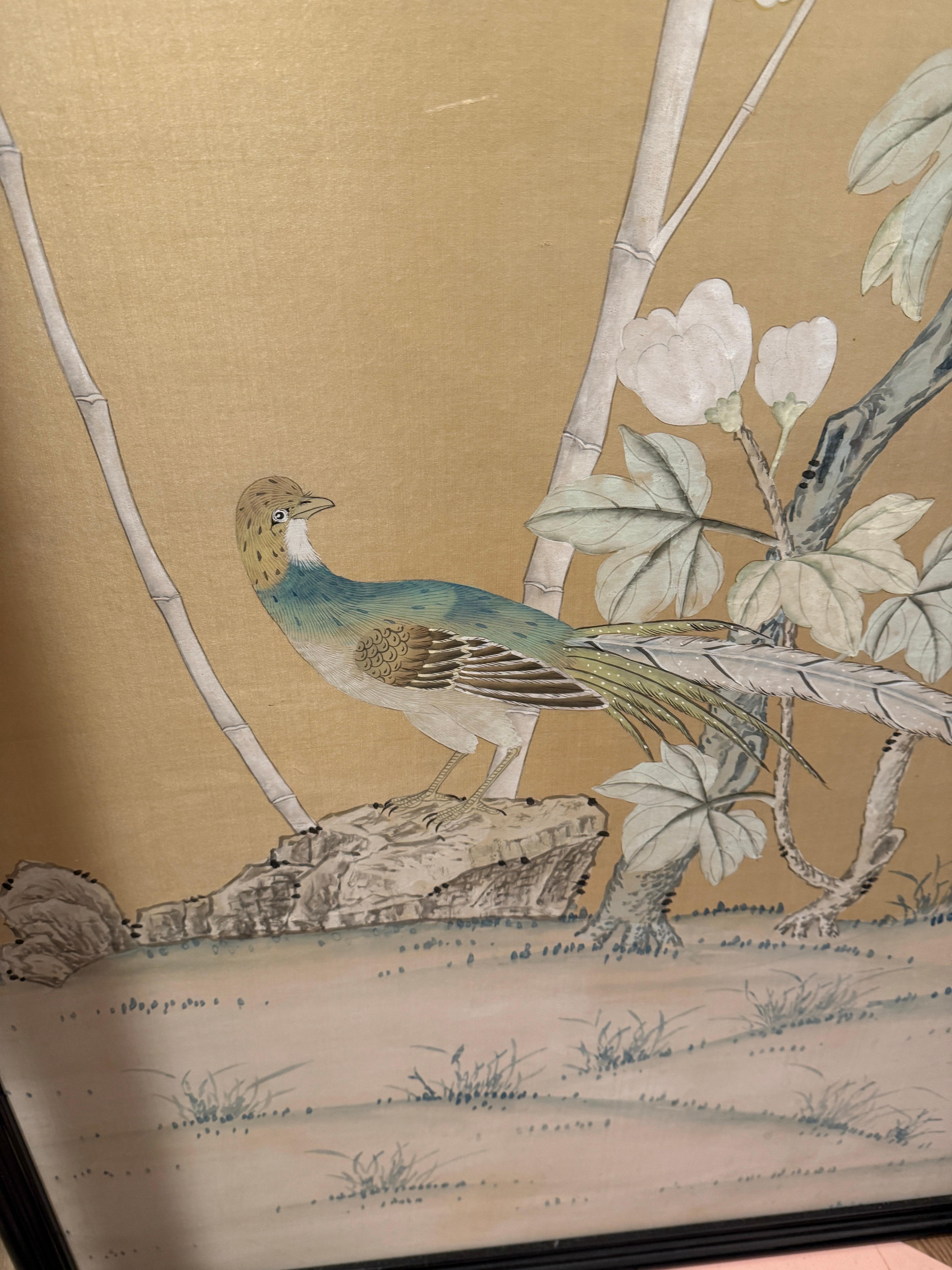 Hand Painted Silk Panel Mounted, Could be used as a door In Good Condition For Sale In Richmond, VA