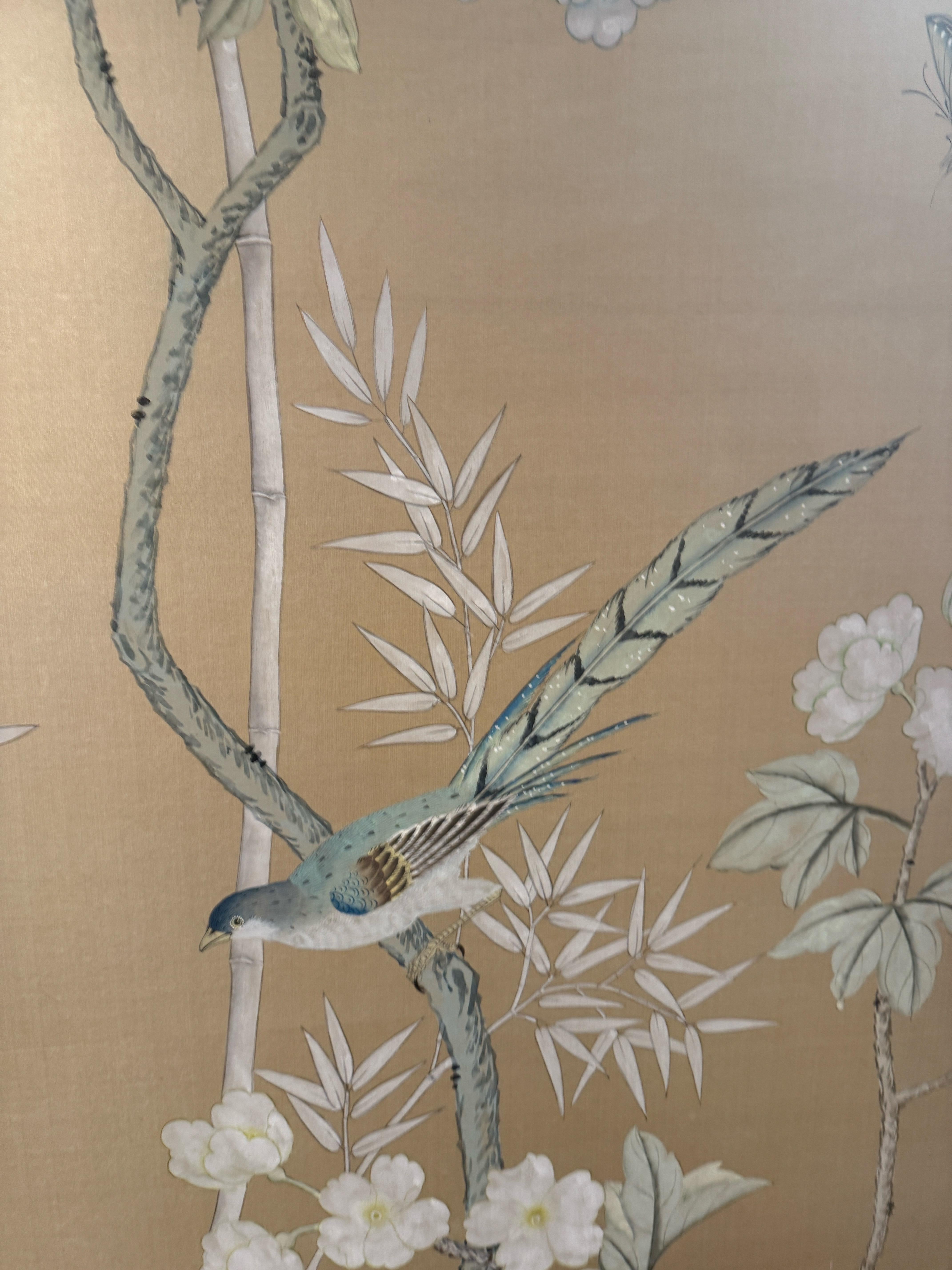 20th Century Hand Painted Silk Panel Mounted, Could be used as a door For Sale
