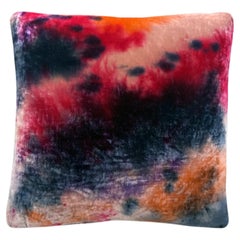 Hand Painted Silk Velvet Pillow, Abstract No.1, Pink Orange & Navy