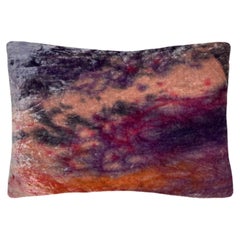 Hand Painted Silk Velvet Pillow, Abstract No.4, Peach Pink & Navy