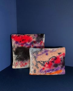 Hand Painted Silk Velvet Pillow, Abstract Pattern No.2, Pink Lilac & Navy