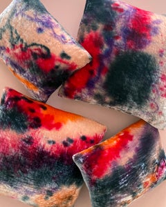 Hand Painted Silk Velvet Pillow, Abstract Pattern No.3, Pink Lilac & Navy